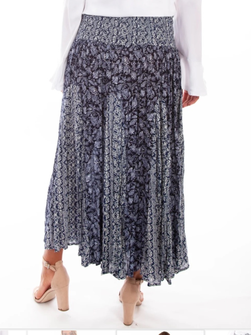 Scully's Cantina Collection Blue White Print Broomstick Floral Maxi Skirt Size M - Picture 2 of 8